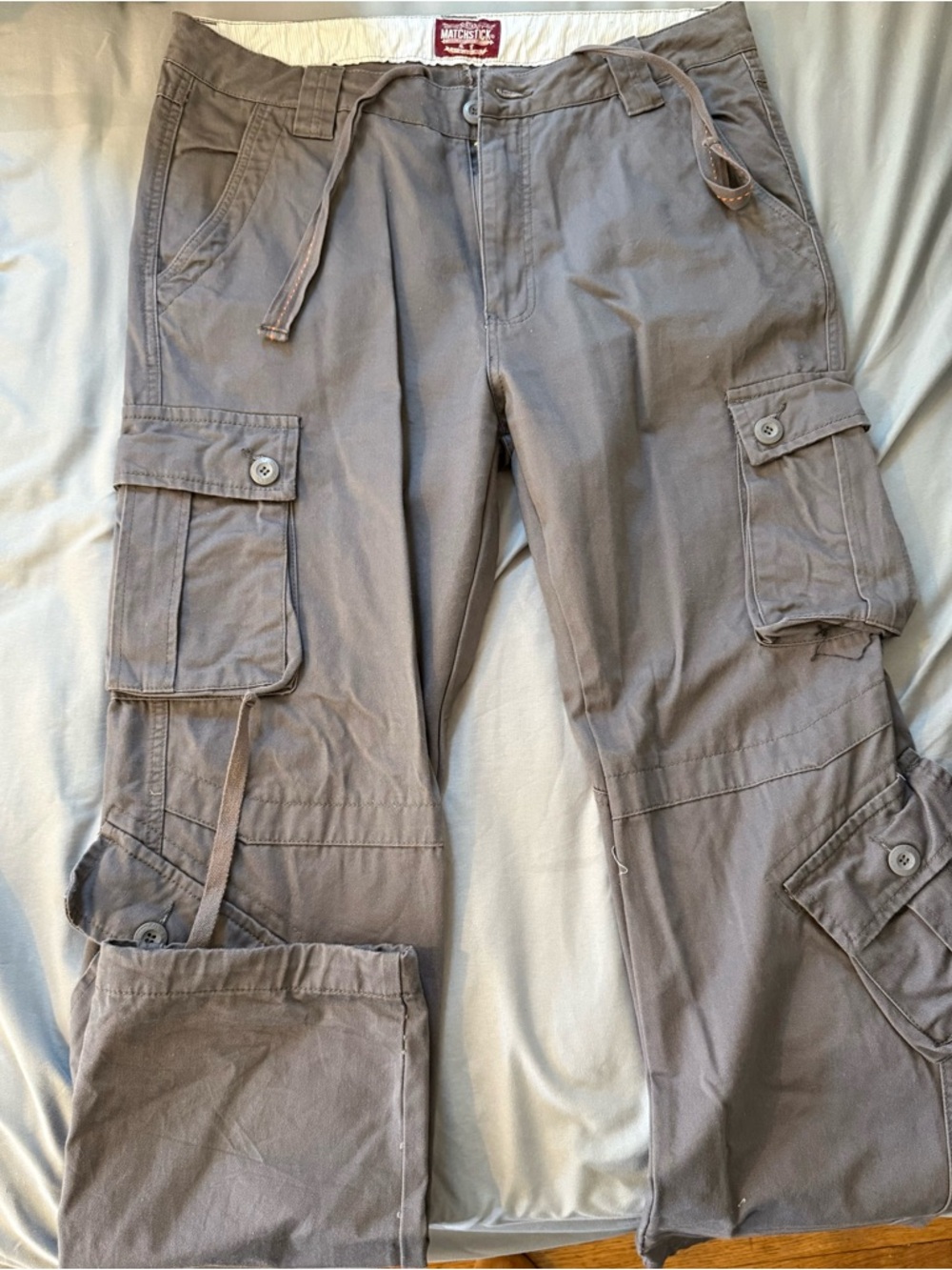 Men's Gray Cargo Pants with Drawstring Waist